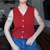 Vintage Rust Red Cotton Knit Sweater Vest
