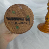 Vintage Artist Signed Turned Wood Pair of Candlestick Holders