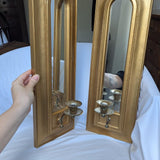 Vintage Pair Gold Tone Hollywood Regency Arched Mirror Wall Sconces