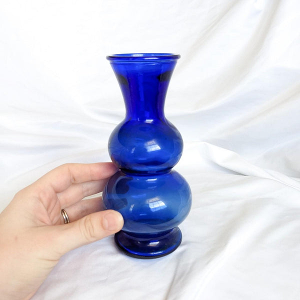 Fluted Cobalt Blue Glass Vintage Bubble Vase