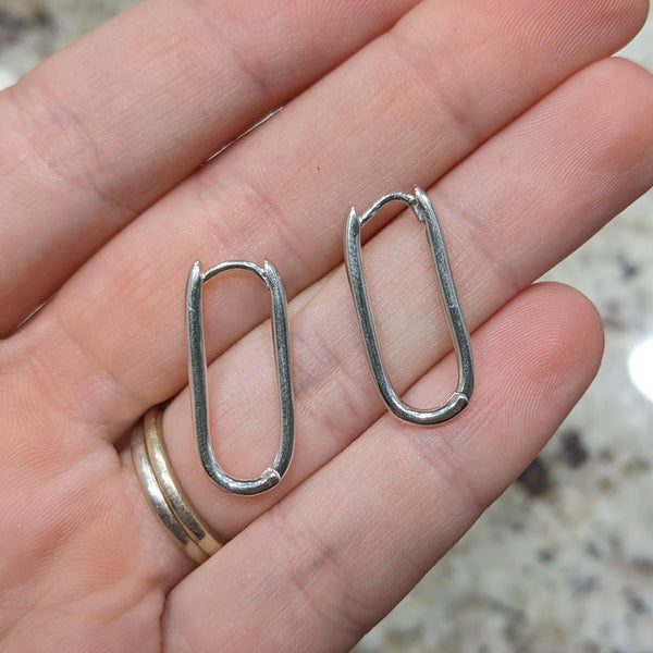 Vintage Sterling Silver 925 Paper Clip Hoop Earrings