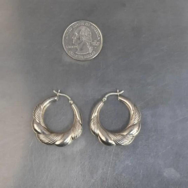 Vintage Sterling Silver 925 Signed Puffy Etched Hoop Earrings