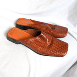 Woven Leather Square Toe Vintage Slide On Mules