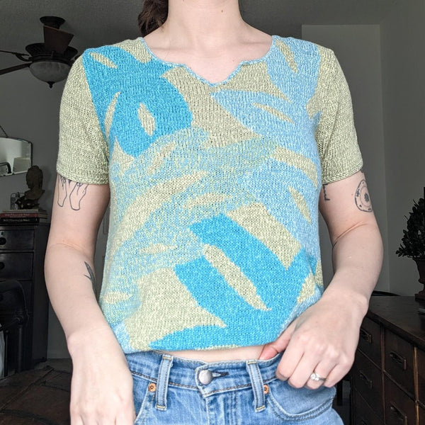 Sigrid Olsen Sport Y2K Vintage Green & Blue Swirl Knit Top