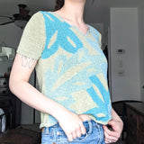 Sigrid Olsen Sport Y2K Vintage Green & Blue Swirl Knit Top