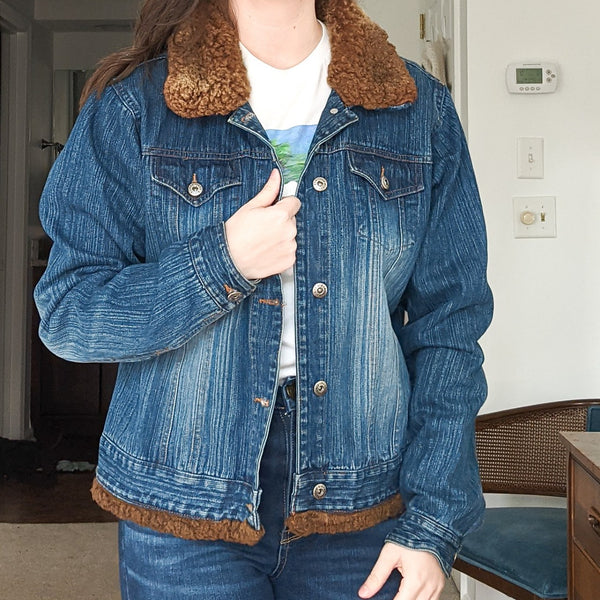 Vintage Route 66 Denim Fur Trim Jacket