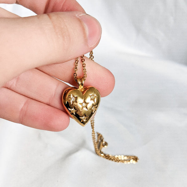 Gold Tone Heart Star Necklace