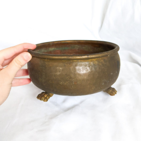 Hammered Brass Footed Planter