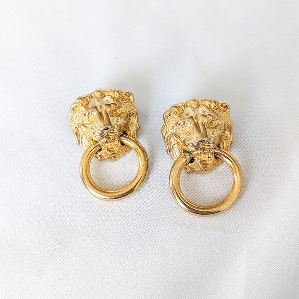 Gold Lion Doorknocker Earrings