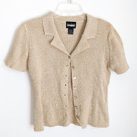 Tan Button Down Ribbed Blouse