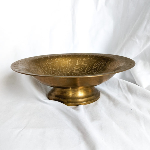 Brass Floral Etched Pedestal Bowl