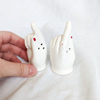 Ceramic Hands Salt + Pepper Shakers Set