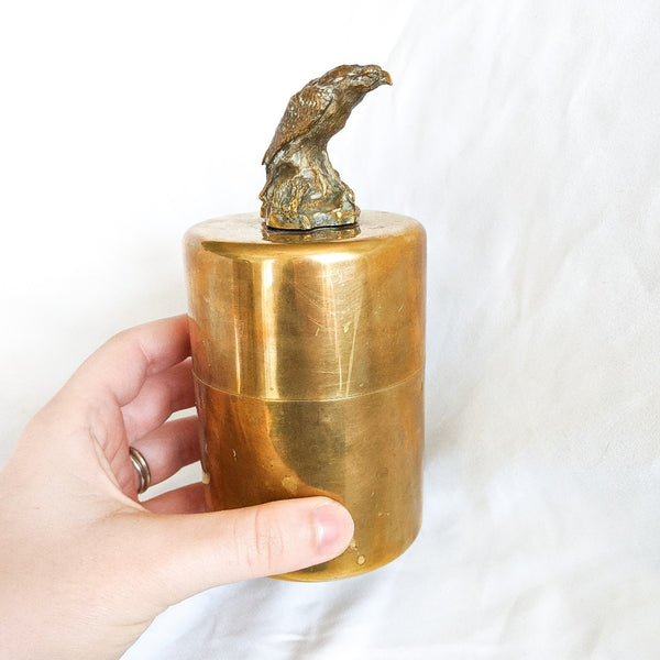 Brass Eagle Figurine Lidded Cannister