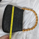 Black Wicker Bamboo Handle Purse