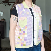 Susan Bristol Knit Embroidered Pastel Sweater Vest