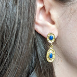 Gold Tone Blue Stone Dangle Earrings