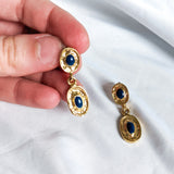 Gold Tone Blue Stone Dangle Earrings