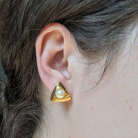 Gold Tone Triangle Pearl Earrings