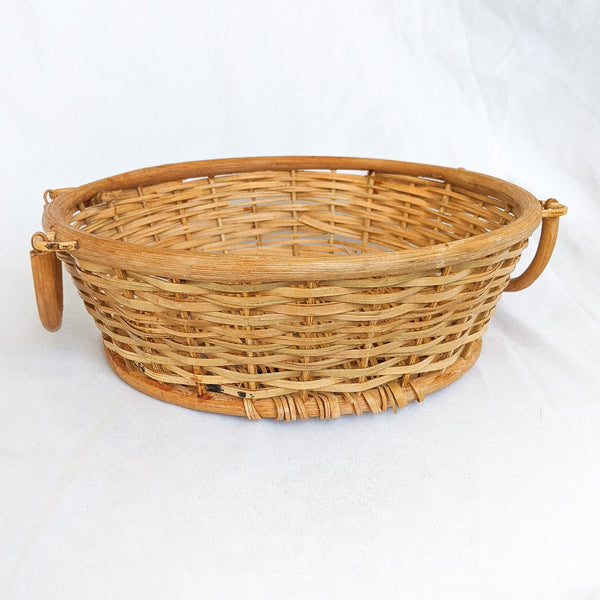Woven Wicker Bamboo Handle Low Basket