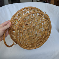 Woven Wicker Bamboo Handle Low Basket