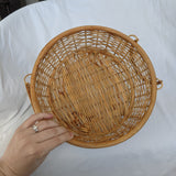 Woven Wicker Bamboo Handle Low Basket