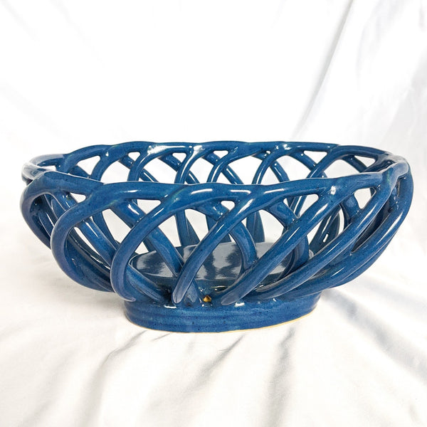 Blue Woven Ceramic Bread Basket