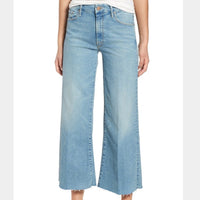 Mother Denim "The Roller" Crop Fray Blue Jeans