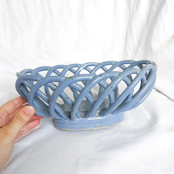 Blue Speckled Woven Ceramic Basket