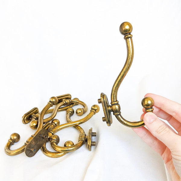 Set of 6 Brass Vintage Wall Hooks