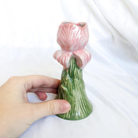 Pink Ceramic Tulip Candlestick Holder