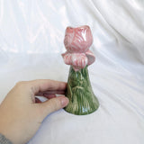 Pink Ceramic Tulip Candlestick Holder