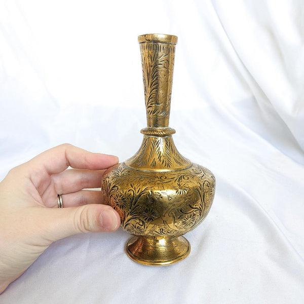 Vintage Solid Brass Etched Vase