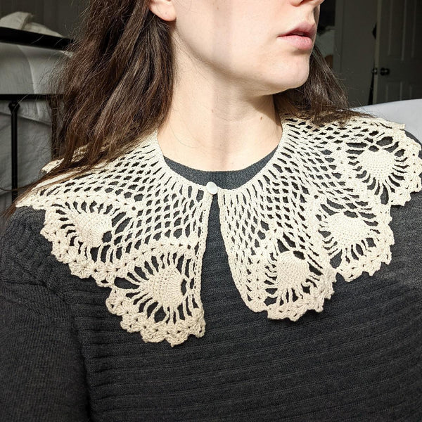 Vintage Cream Handmade Crochet Oversized Collar