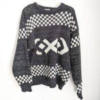 Gray & White Checkerboard Knit Wool Sweater