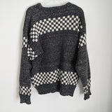 Gray & White Checkerboard Knit Wool Sweater