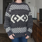 Gray & White Checkerboard Knit Wool Sweater