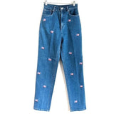 American Flag Embroidered Ultra High Waisted Mom Jeans