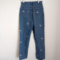 American Flag Embroidered Ultra High Waisted Mom Jeans