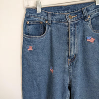 American Flag Embroidered Ultra High Waisted Mom Jeans