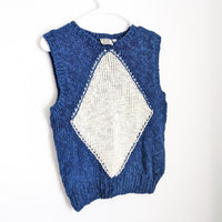 Linen Blend Blue Pattern Knit Sweater Vest