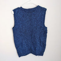 Linen Blend Blue Pattern Knit Sweater Vest