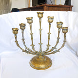 Solid Brass Organic Flower Shaped Menorah Candelabra