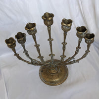 Solid Brass Organic Flower Shaped Menorah Candelabra