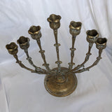 Solid Brass Organic Flower Shaped Menorah Candelabra