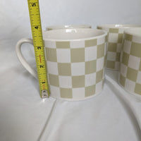 Set of 4 Vintage Pistachio Green & White Checkerboard Mugs