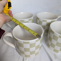 Set of 4 Vintage Pistachio Green & White Checkerboard Mugs