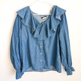 Chambray Vintage Ruffle Collar Blouse