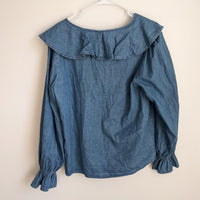 Chambray Vintage Ruffle Collar Blouse