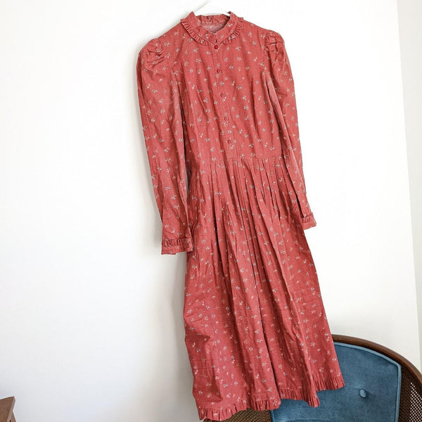 Handmade Vintage Rust Colored Floral Prairie Dress