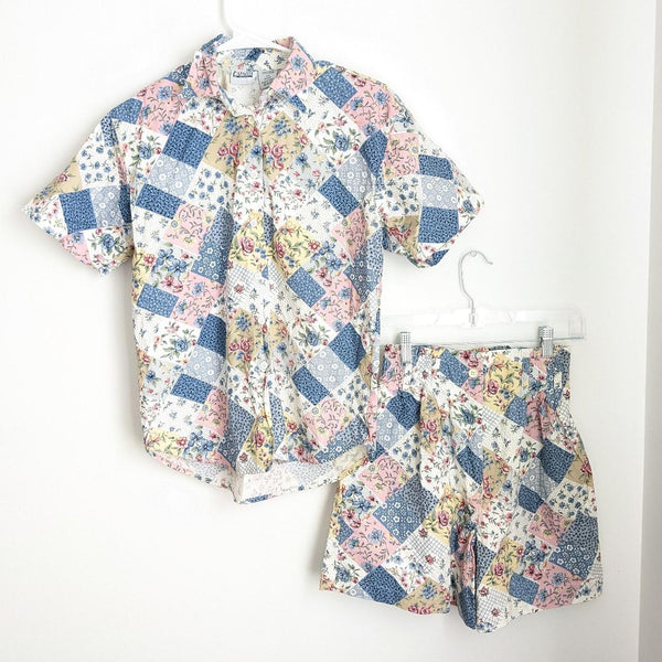 Floral Patchwork Cotton Vintage Shirt and Shorts Matching Set